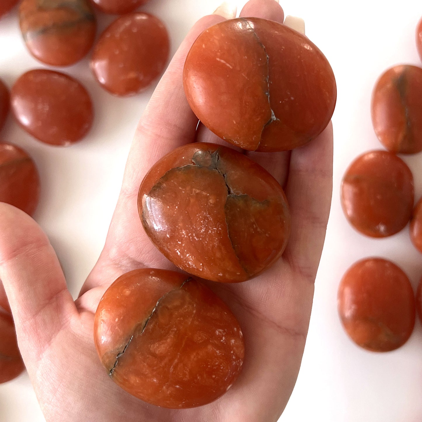 Dark Orange Calcite Palm Stone