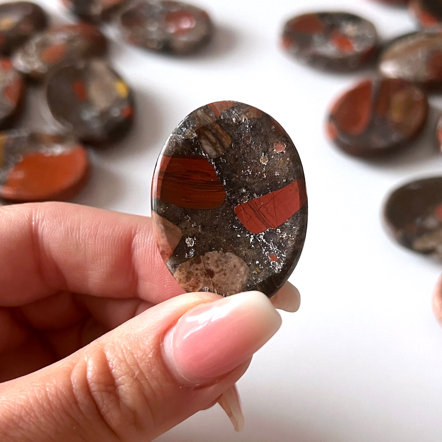 Dark Red Jasper Conglomerate Worry Stone