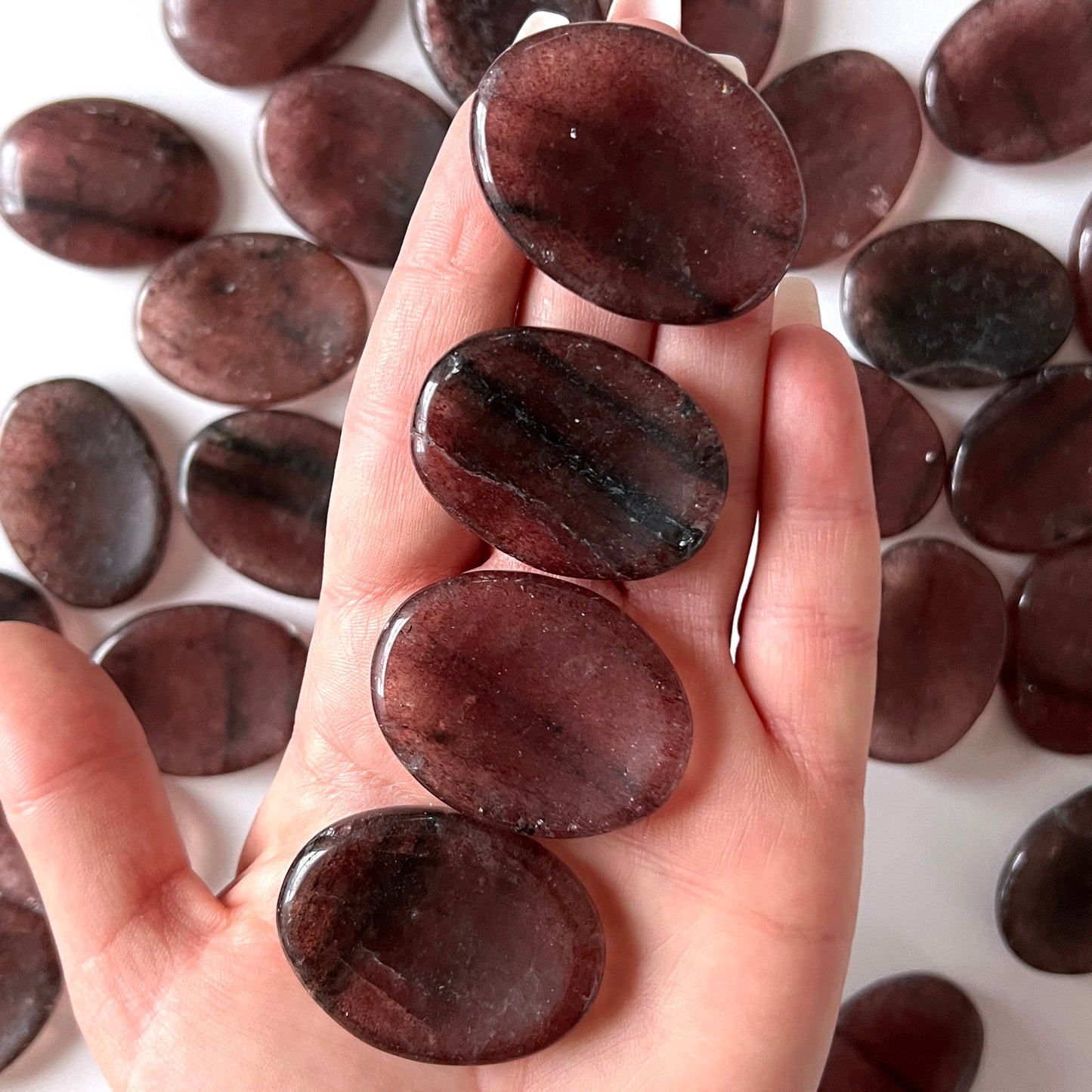 Dark Strawberry Quartz Worry Stone