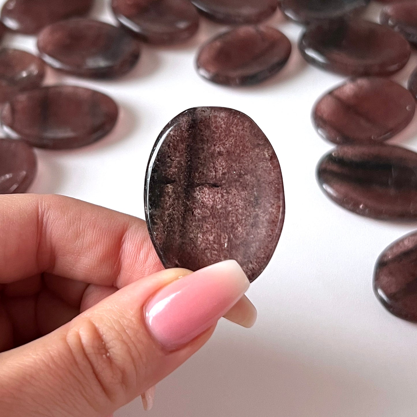 Dark Strawberry Quartz Worry Stone