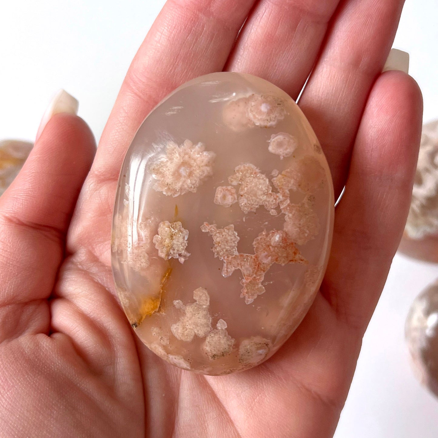 Peachy Pink Flower Agate Palm Stone