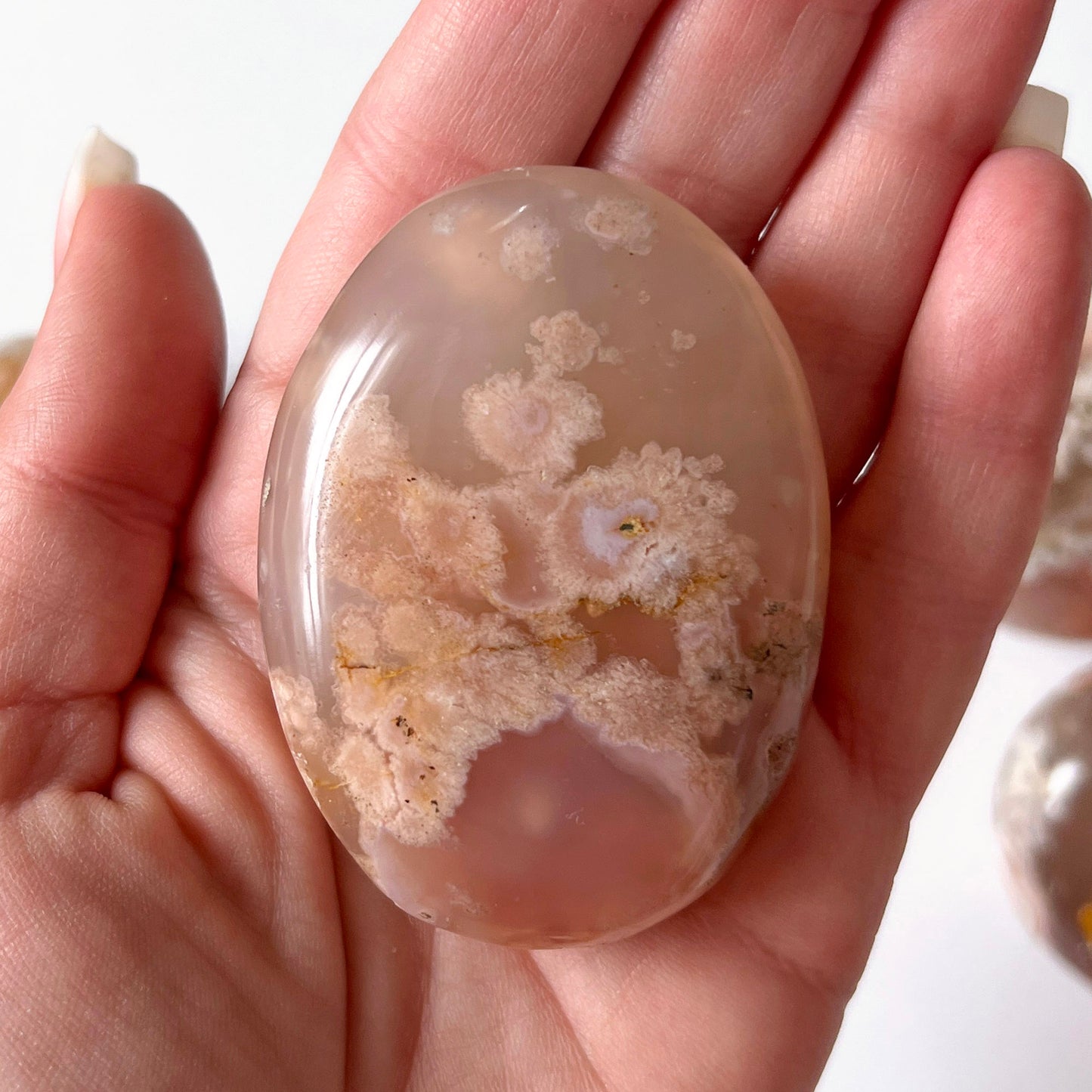Peachy Pink Flower Agate Palm Stone