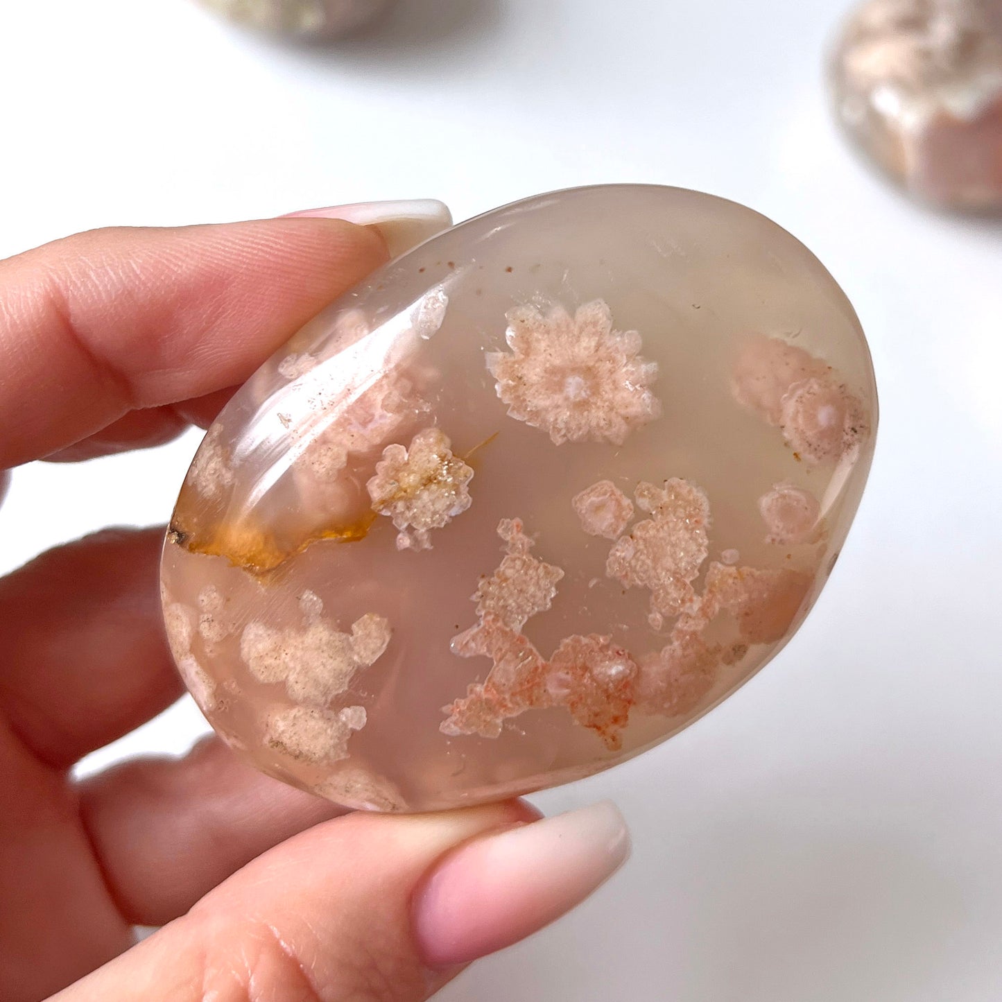 Peachy Pink Flower Agate Palm Stone