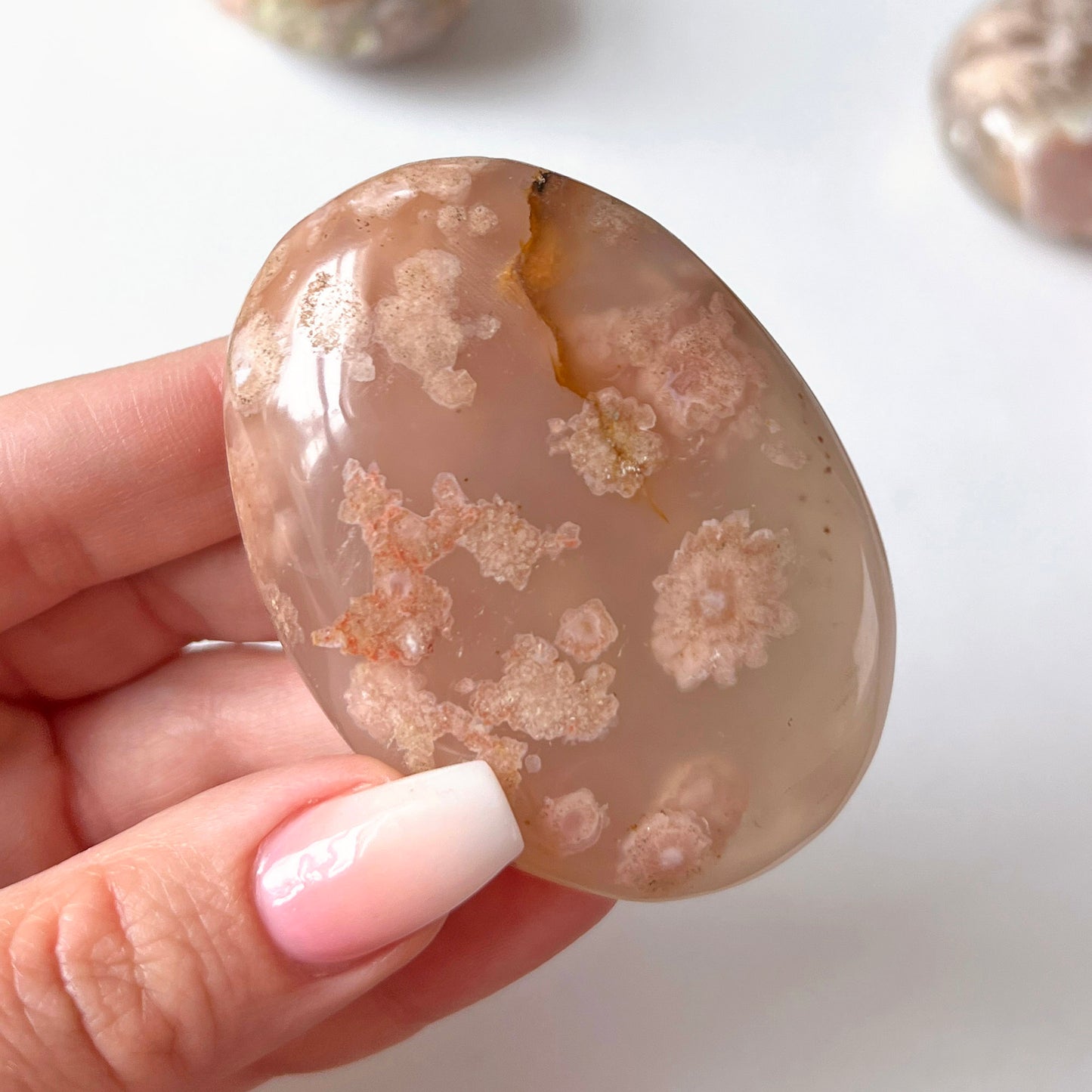 Peachy Pink Flower Agate Palm Stone