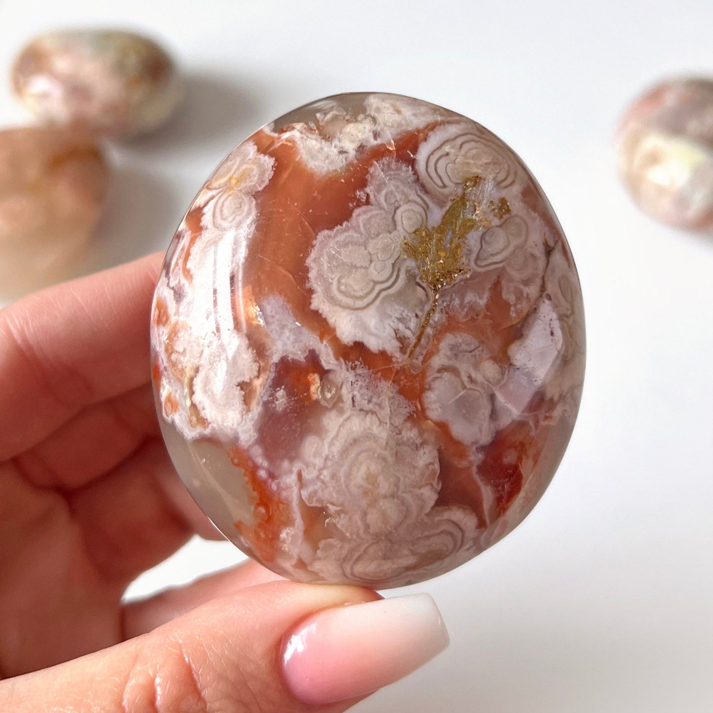 Red Flower Agate Palm Stone