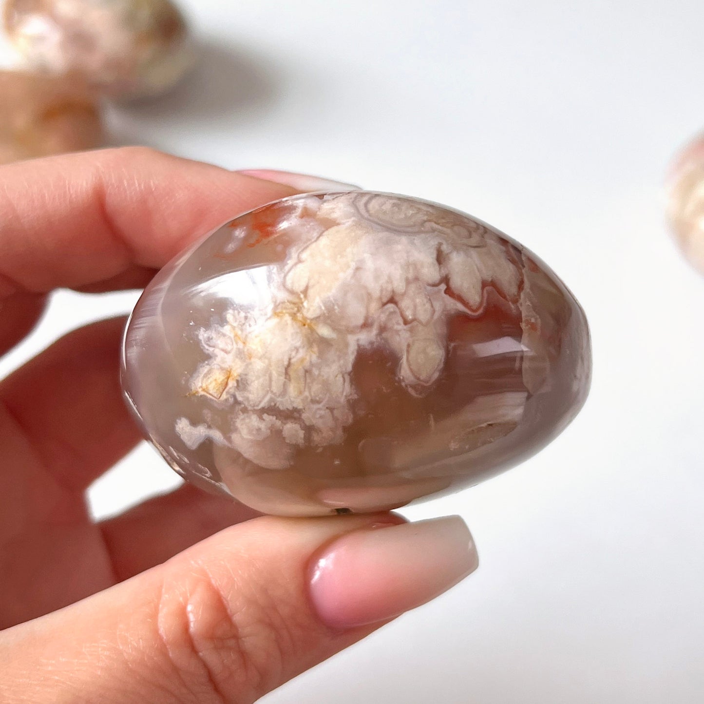 Red Flower Agate Palm Stone