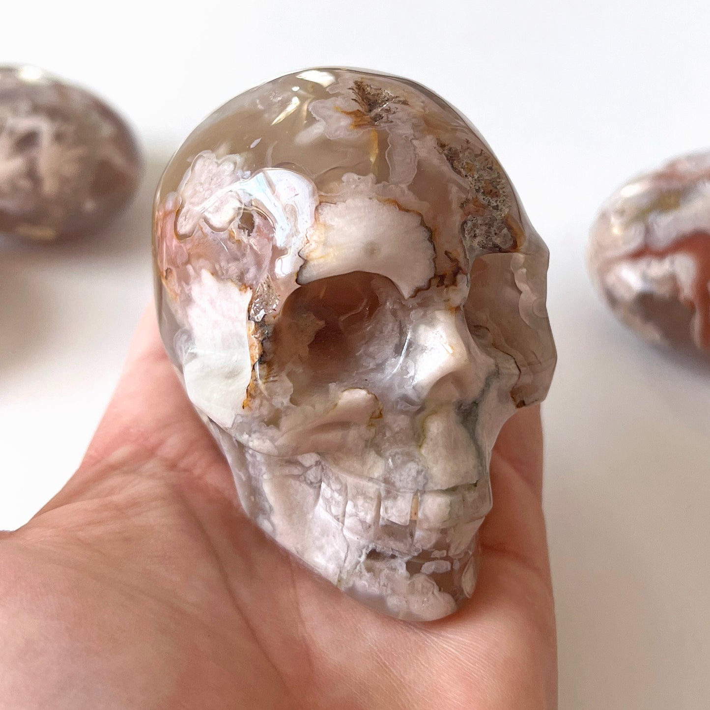 Flower Agate Skull Carving