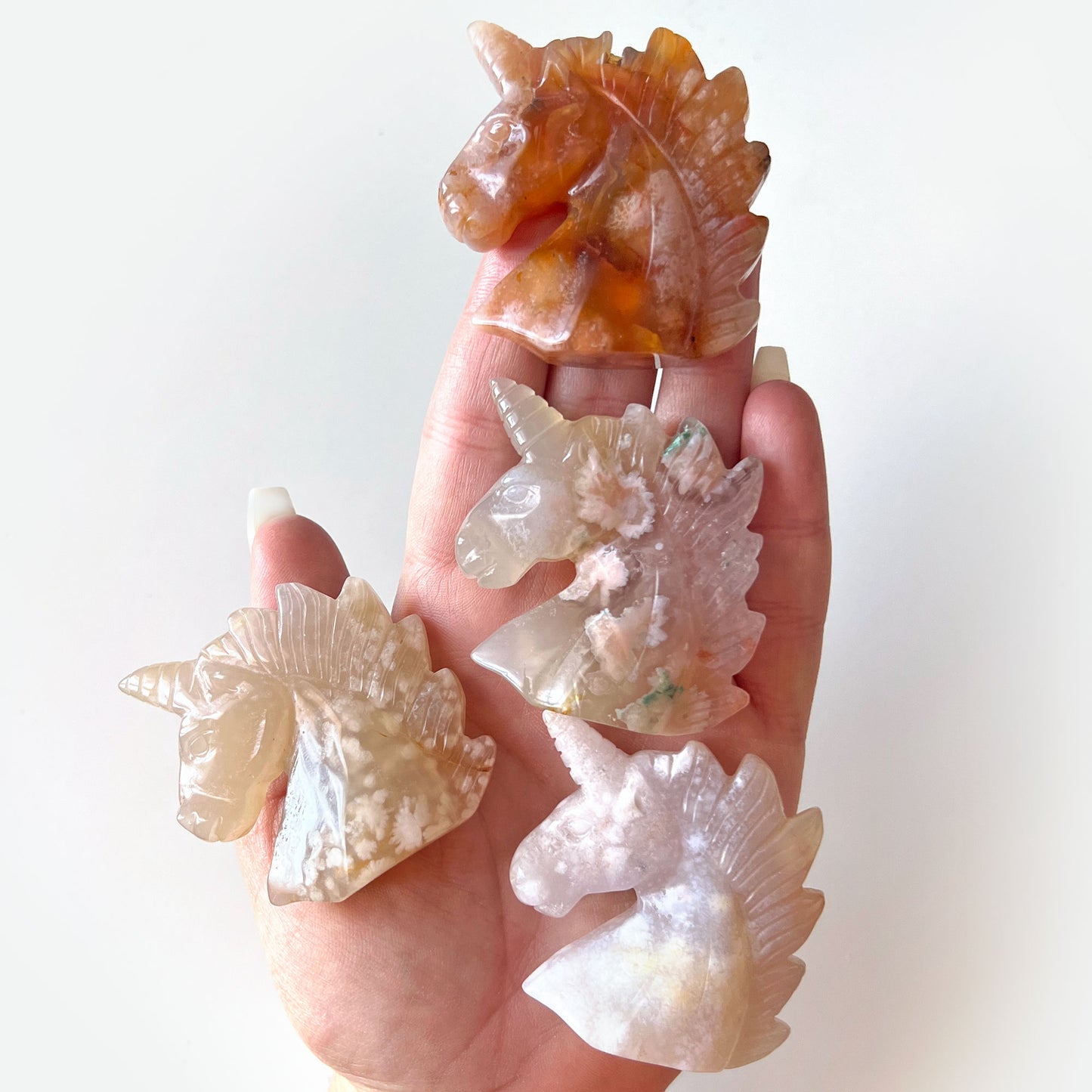 Flower Agate Unicorn Carving