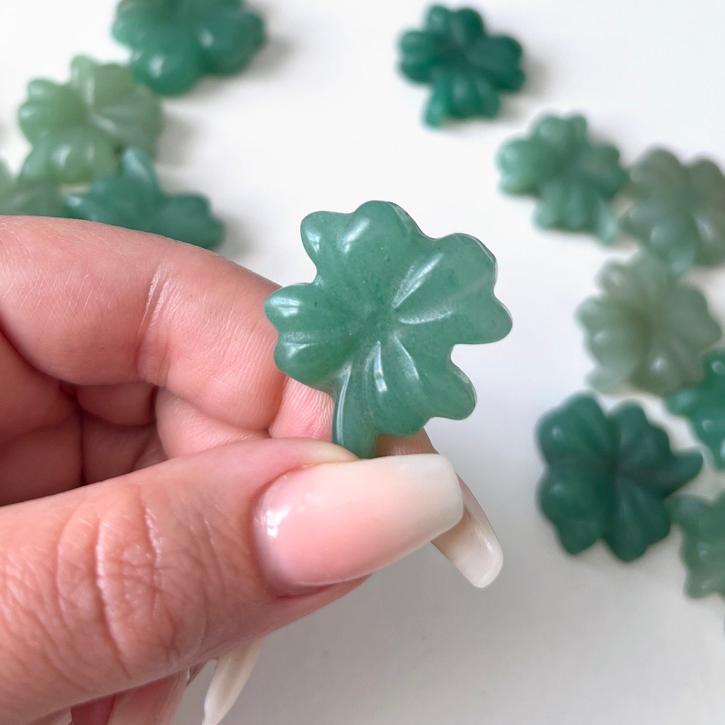 Green Aventurine Four Leaf Clover Carving