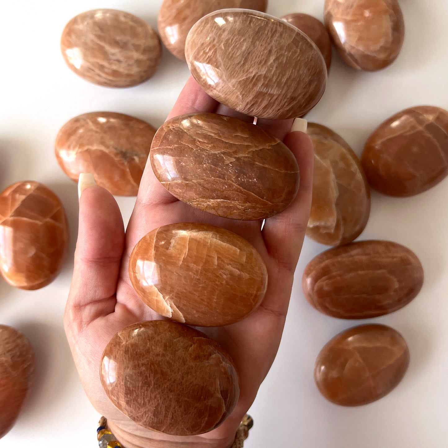 Dark Peach Moonstone Palm Stone