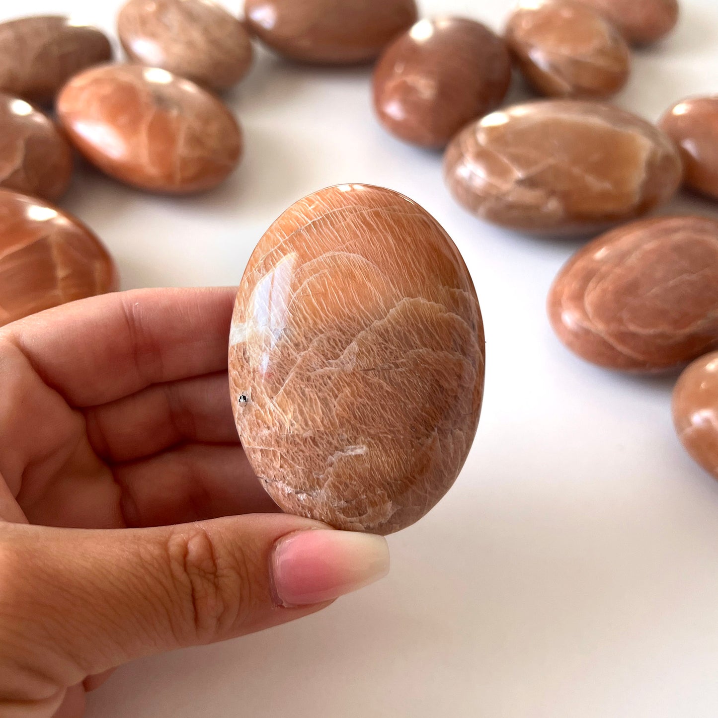 Dark Peach Moonstone Palm Stone