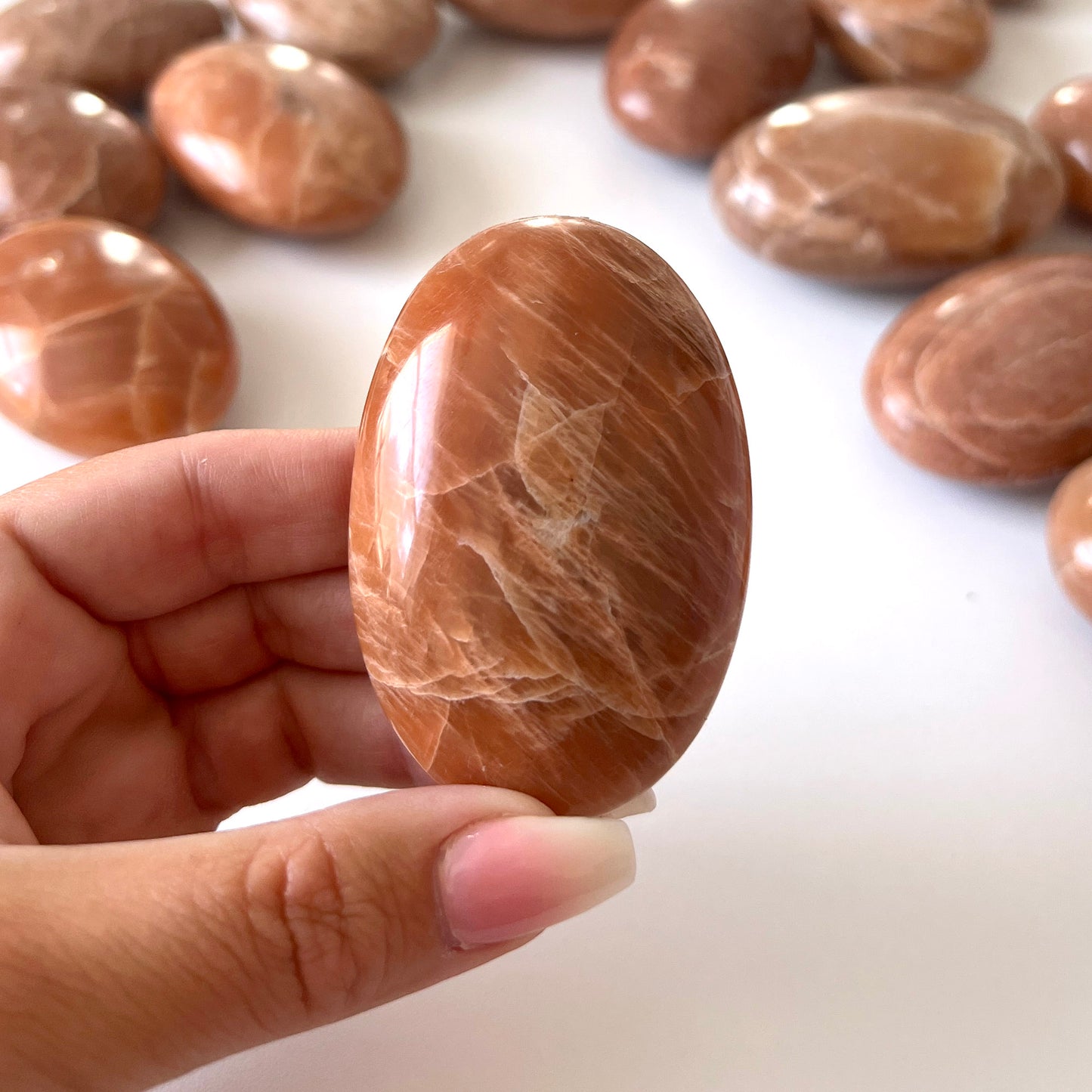 Dark Peach Moonstone Palm Stone