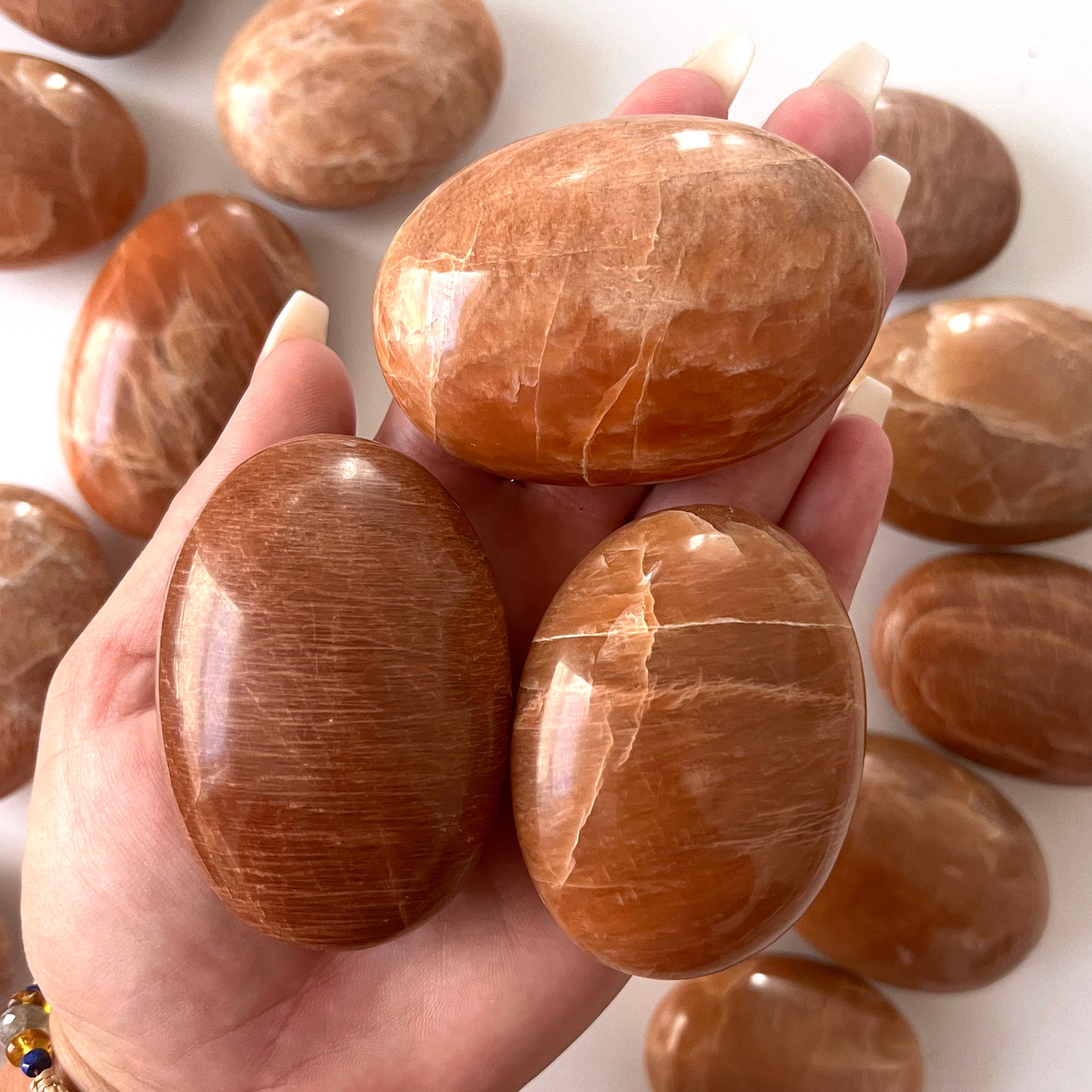 Dark Peach Moonstone Palm Stone