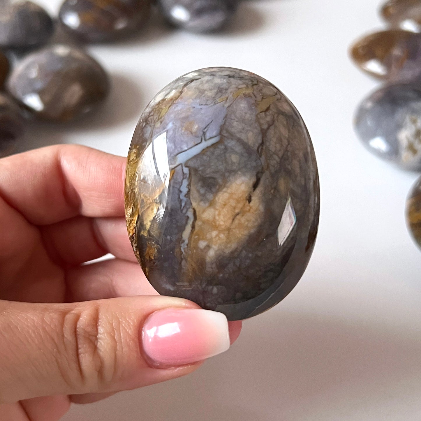 Purple Chalcedony Palm Stone