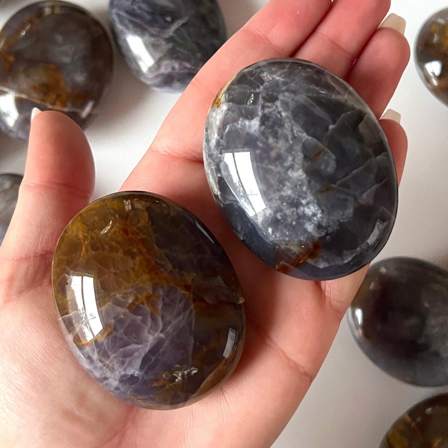 Purple Chalcedony Palm Stone