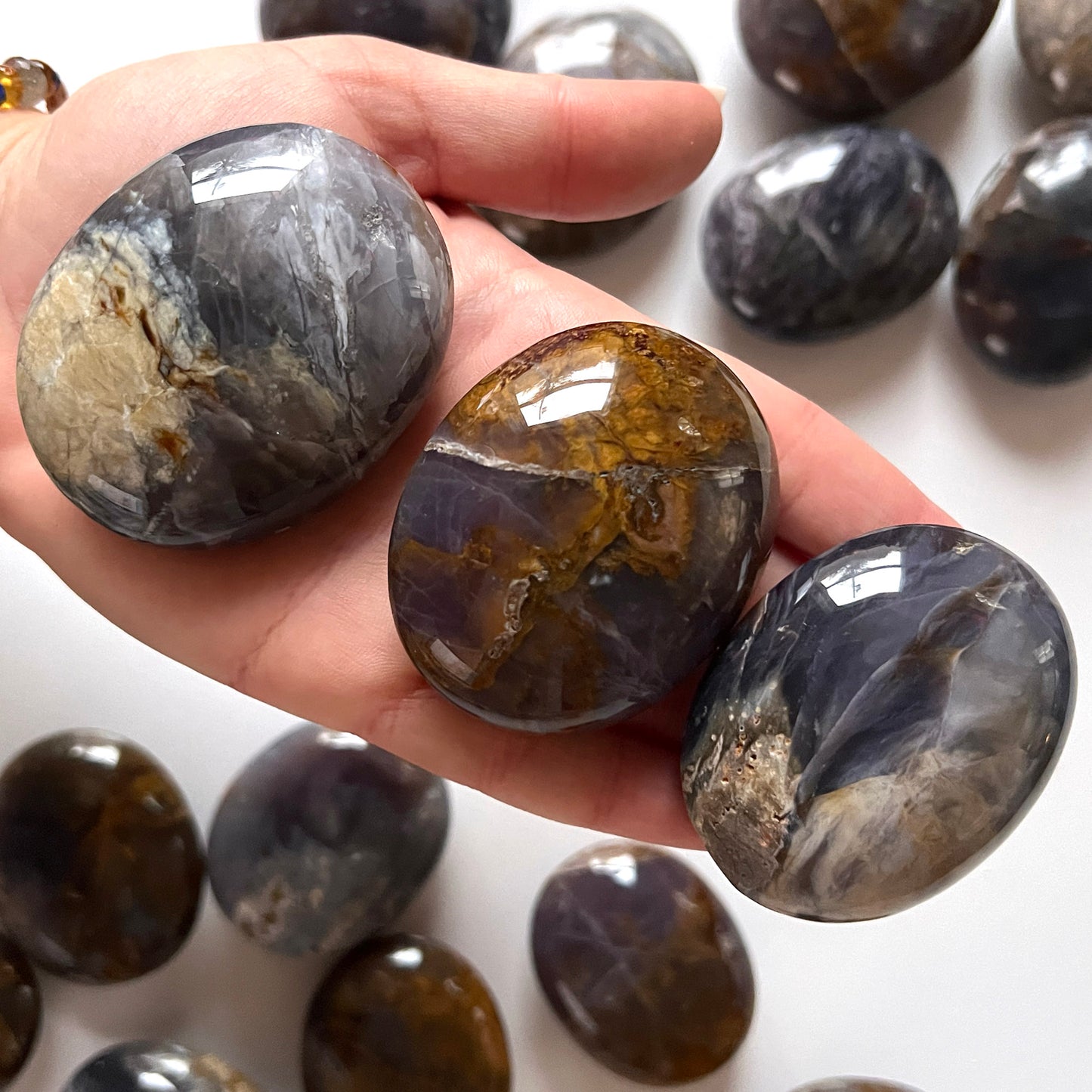 Purple Chalcedony Palm Stone