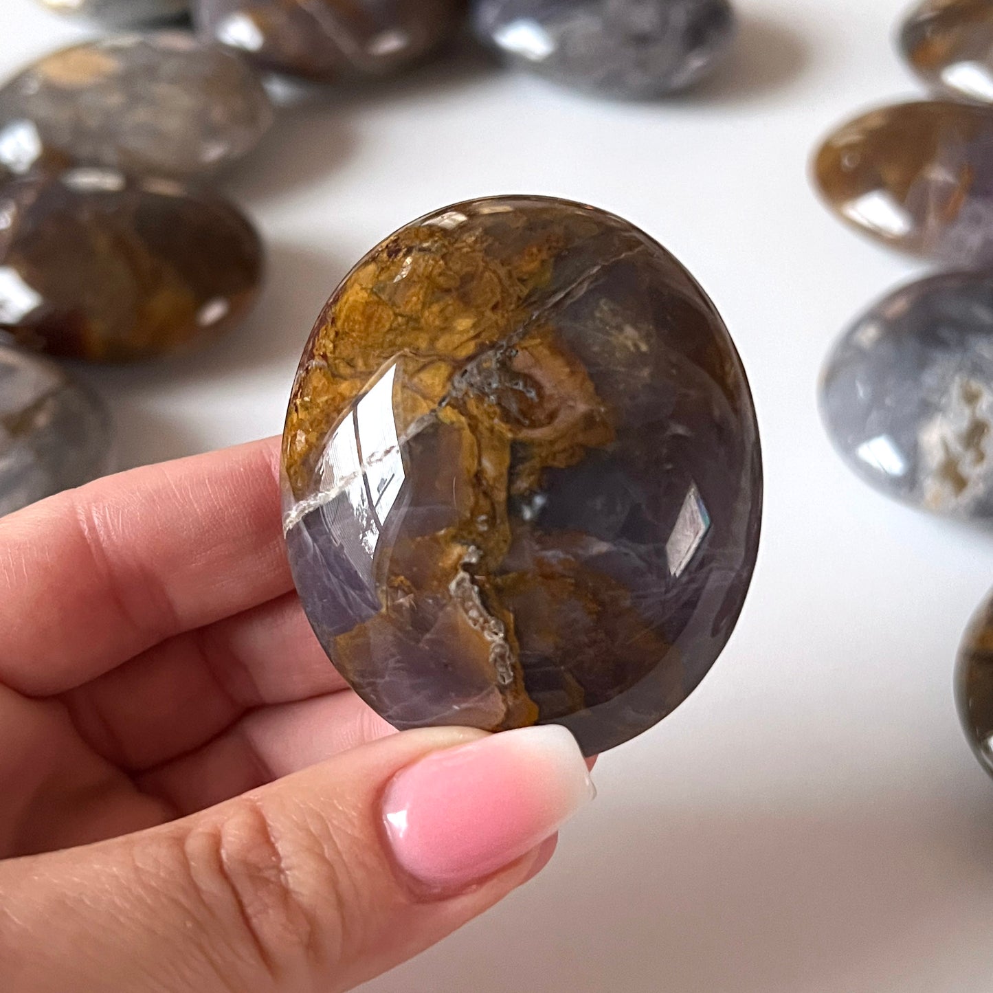 Purple Chalcedony Palm Stone