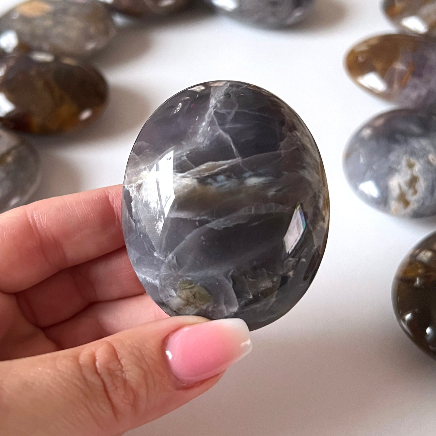 Purple Chalcedony Palm Stone