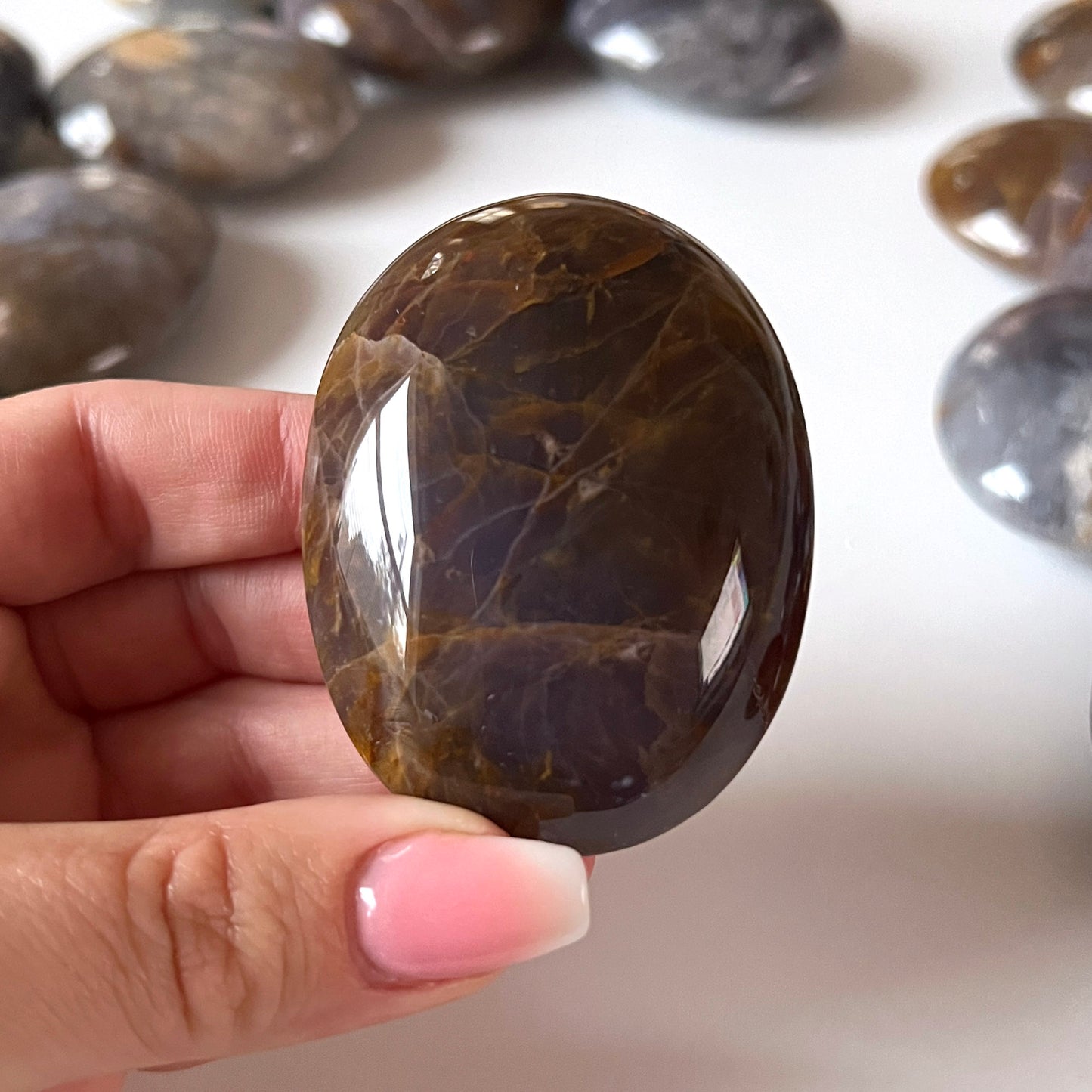 Purple Chalcedony Palm Stone
