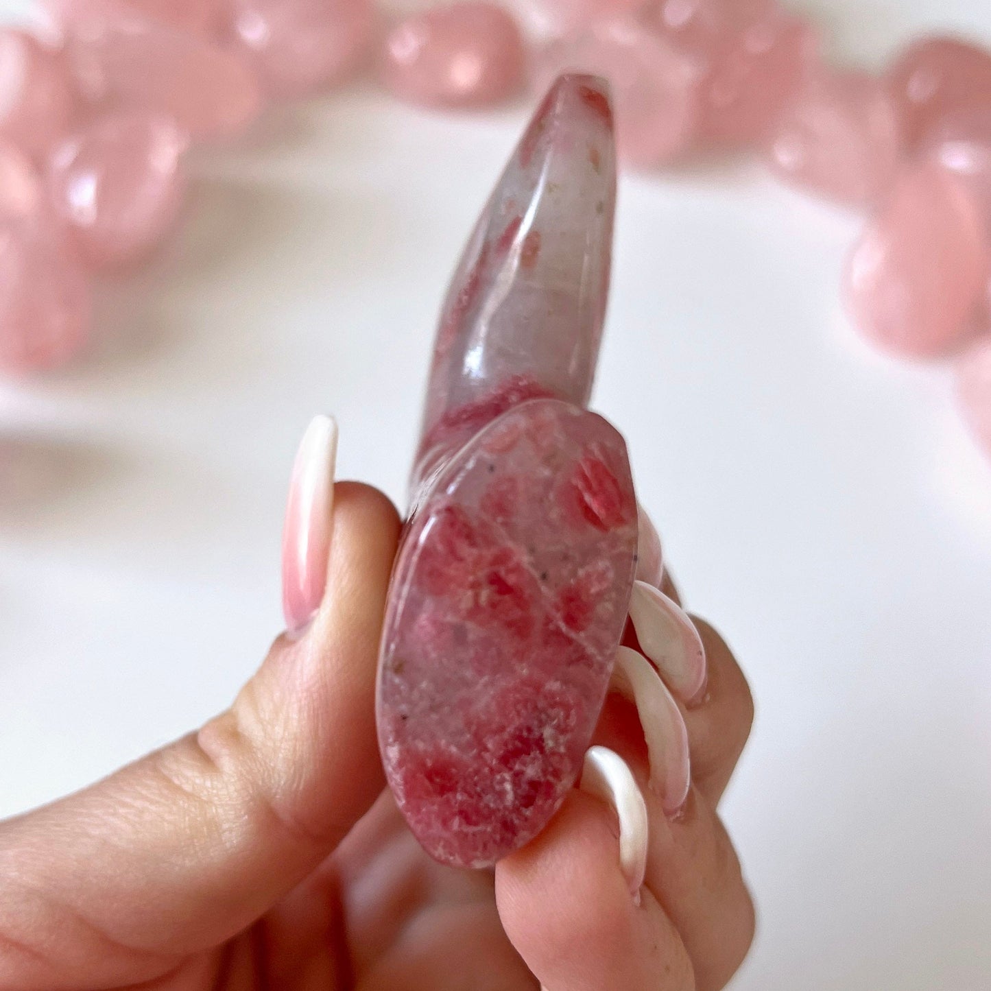 Rhodonite in Quartz Mermaid Tail Carving