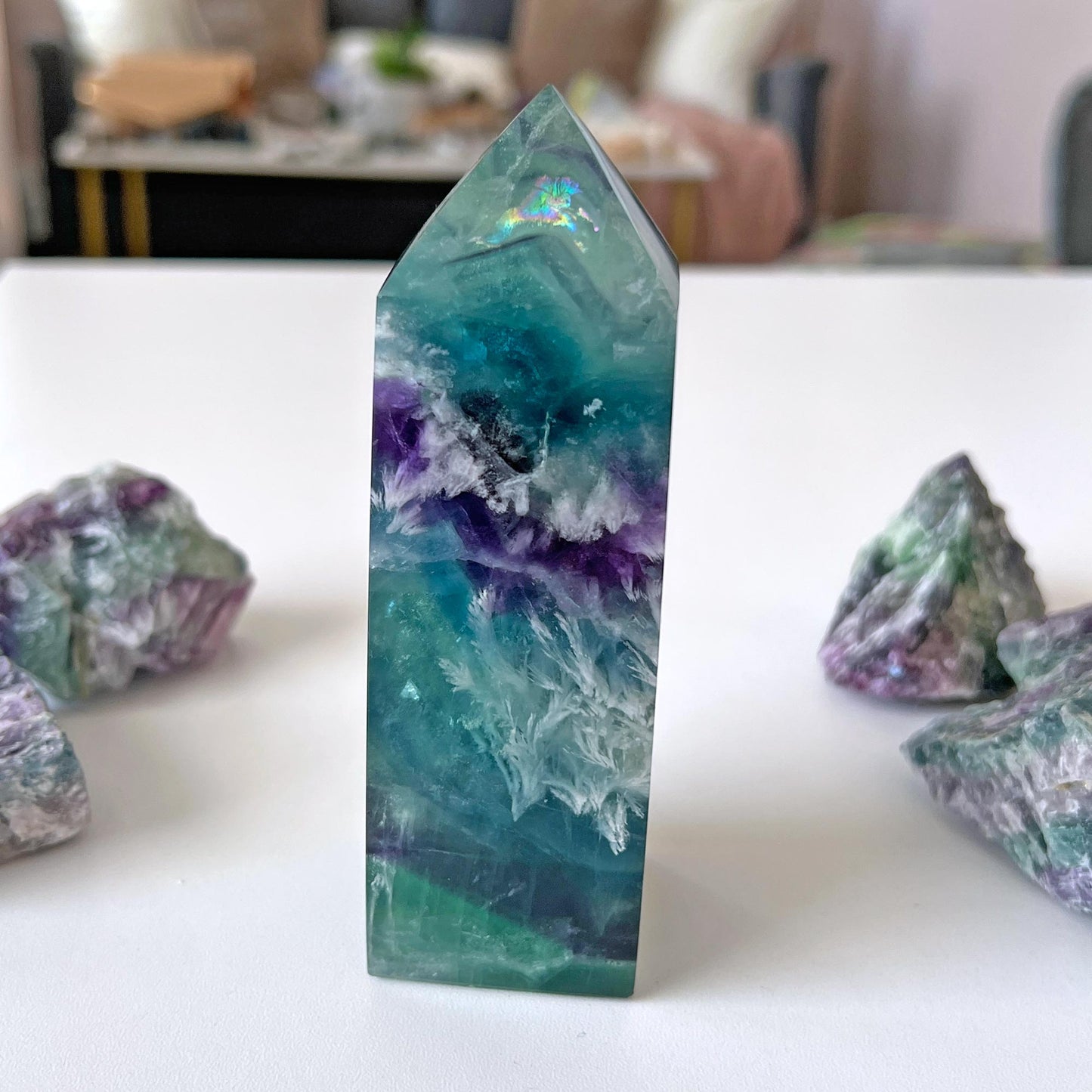 Snowflake Rainbow Fluorite Tower