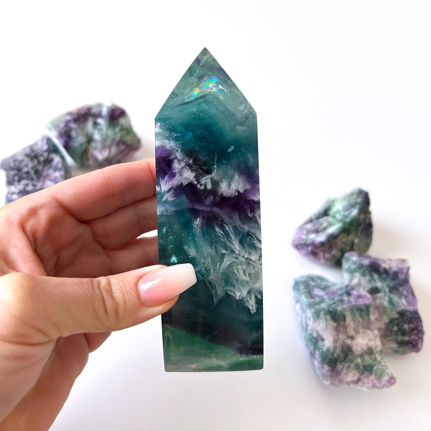Snowflake Rainbow Fluorite Tower