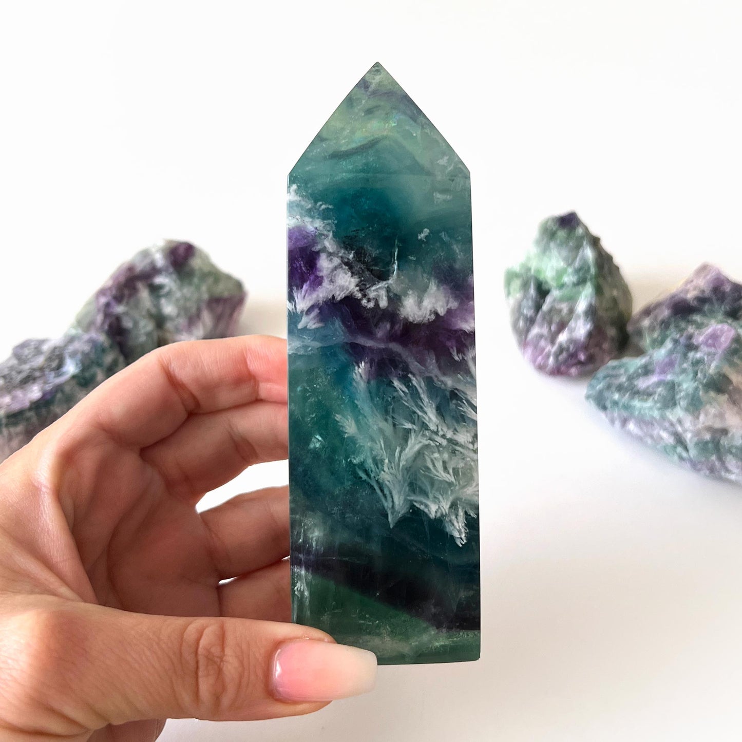 Snowflake Rainbow Fluorite Tower
