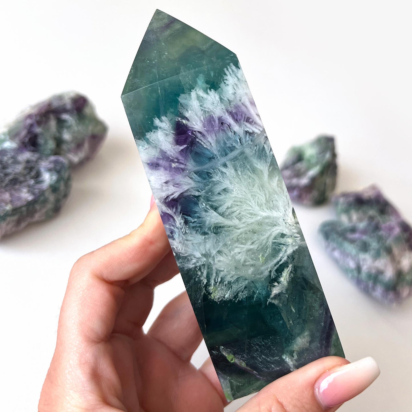 Snowflake Rainbow Fluorite Tower