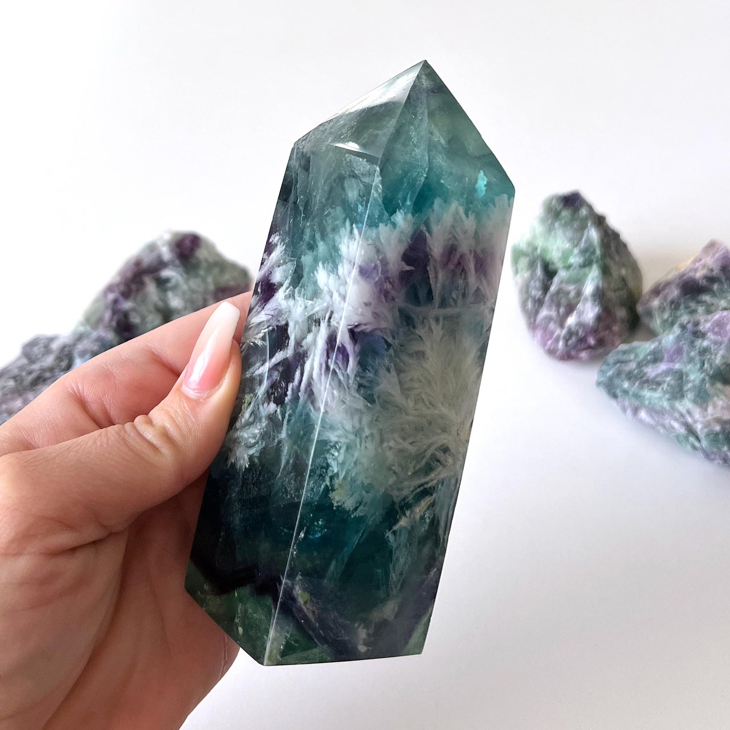 Snowflake Rainbow Fluorite Tower