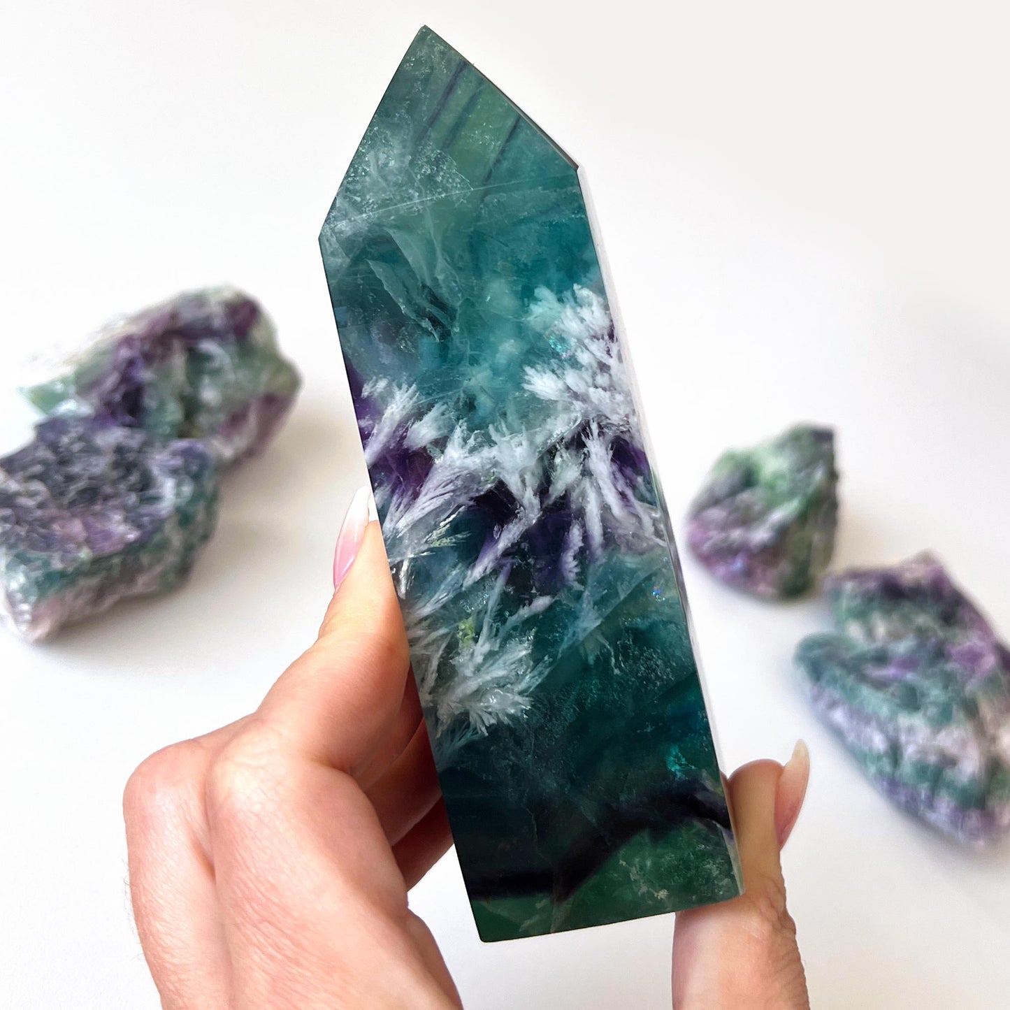 Snowflake Rainbow Fluorite Tower