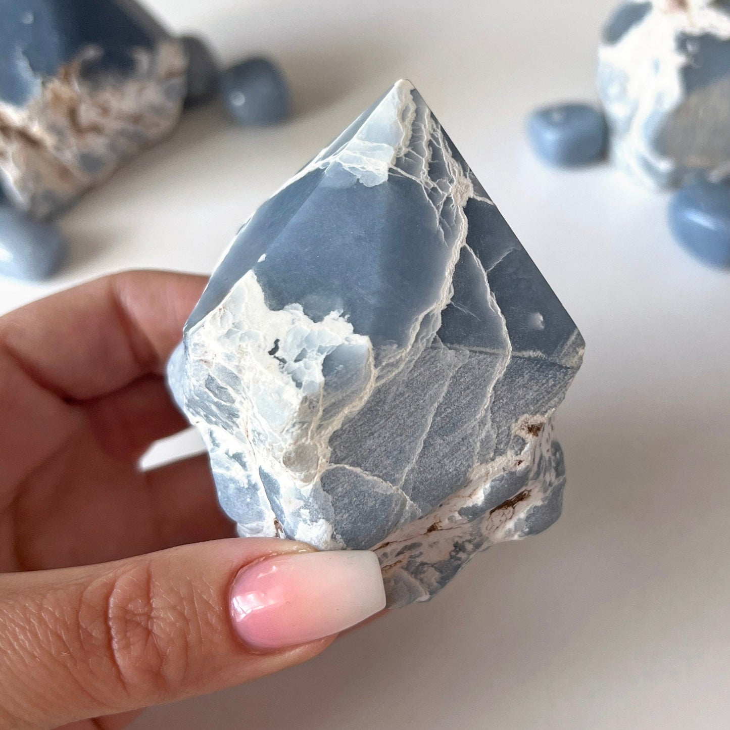 Snowy Angelite Top Polished Point