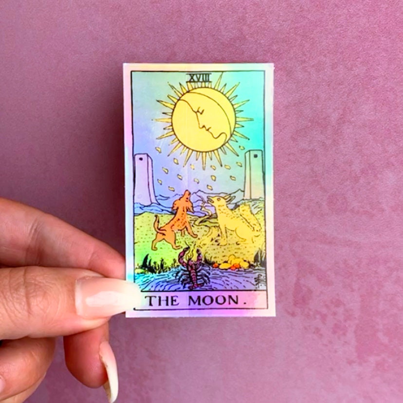 The Moon Tarot Card Holographic Sticker Sole Luna The Moon Tarot Card Holographic Sticker Sole Luna