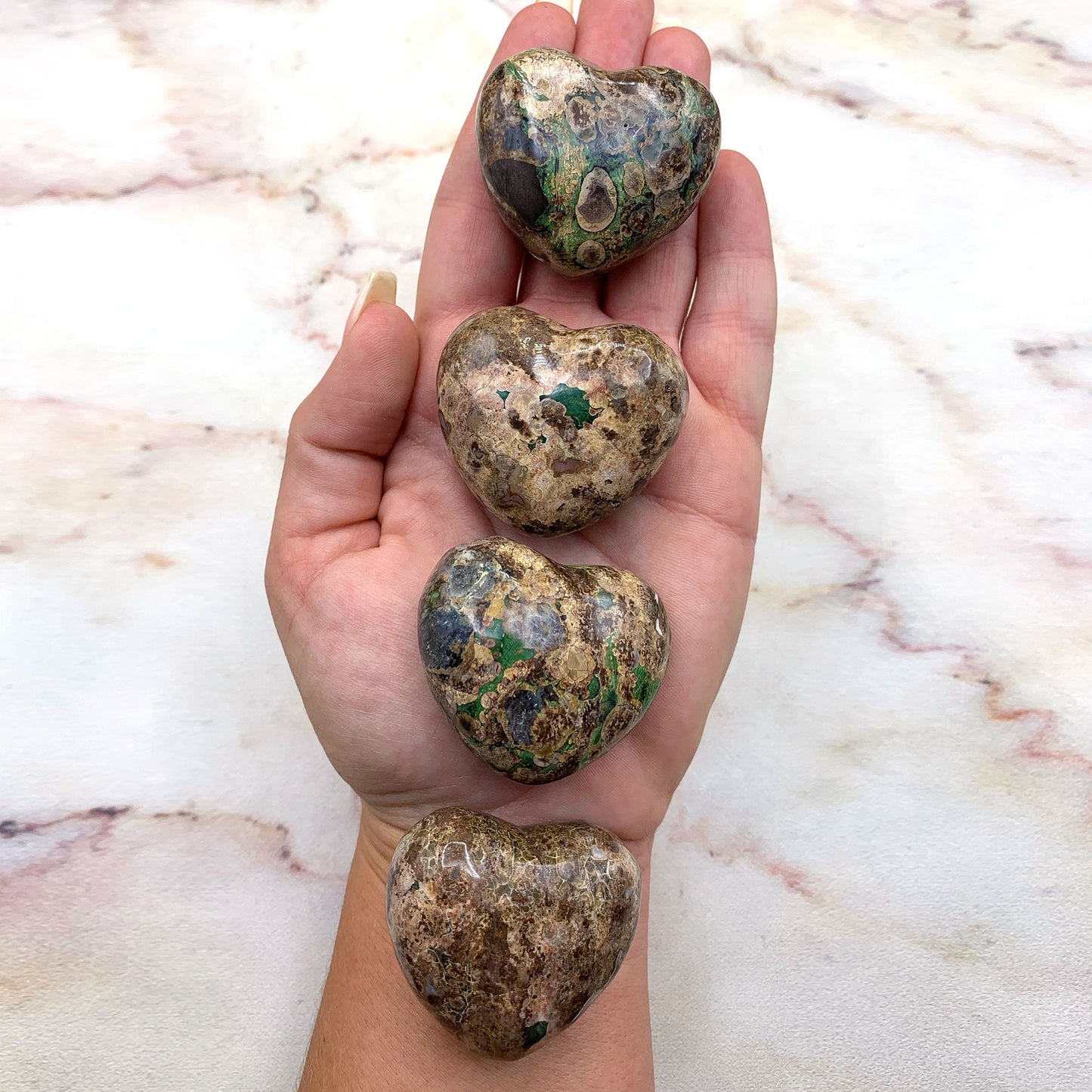 Green Leopardskin Jasper Heart