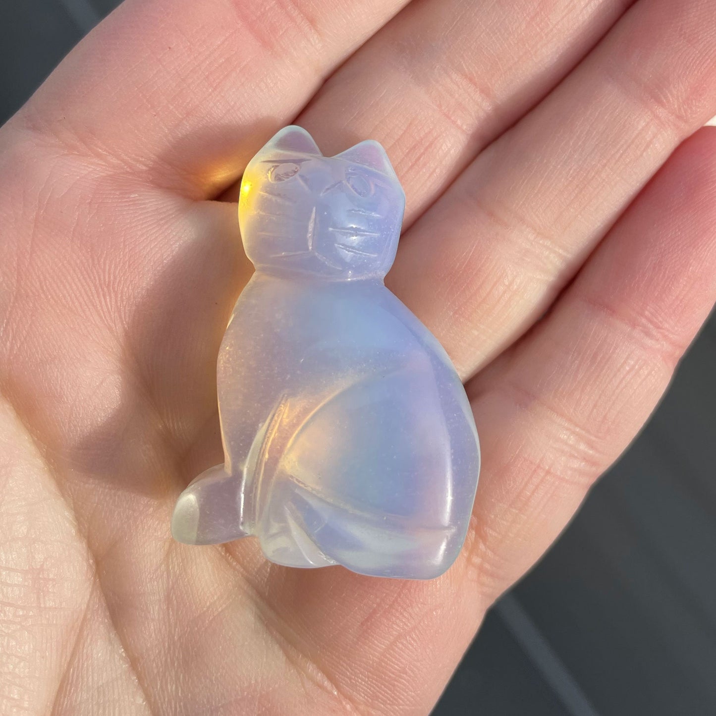 Opalite Carved Cat | Opalite Glass Cat | Cute Cat Carving - Sole Luna