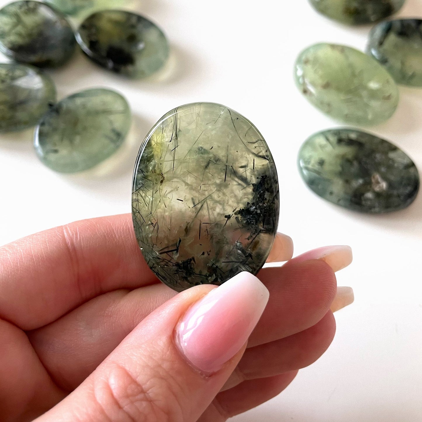 INNER KNOWING Prehnite Worry Stone | Aura Cleansing | Prophetic Powers | Heart Healing - Sole Luna