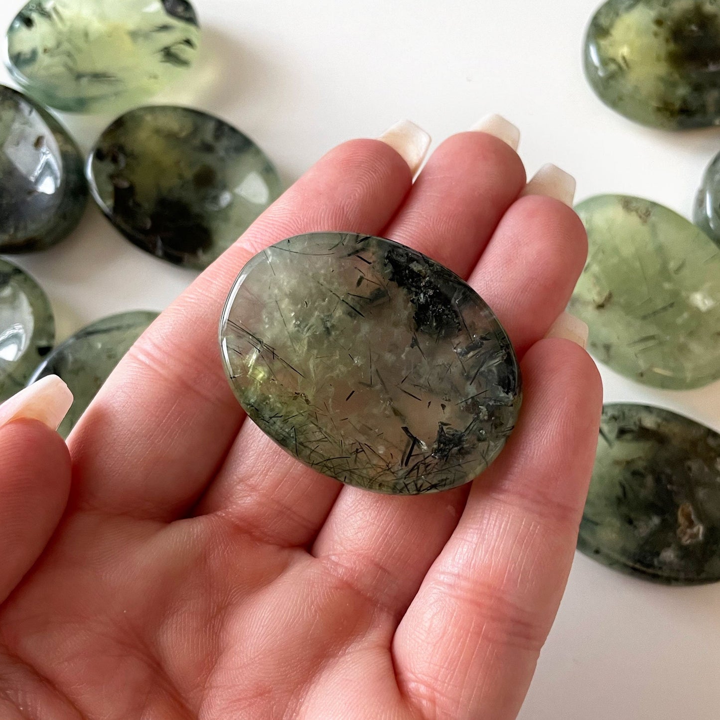 INNER KNOWING Prehnite Worry Stone | Aura Cleansing | Prophetic Powers | Heart Healing - Sole Luna