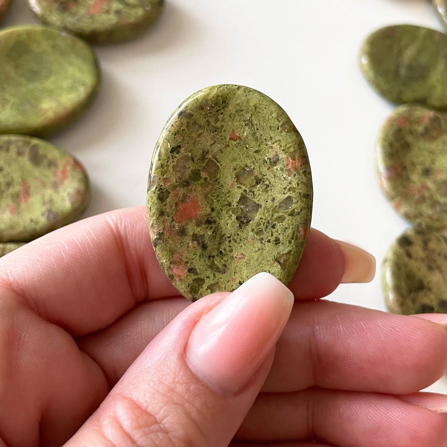 RENEWAL Unakite Worry Stone | Overcome Addictive Behaviors | Purge Toxicity | Emotional Release | Grounding | Heart Chakra Healing - Sole Luna