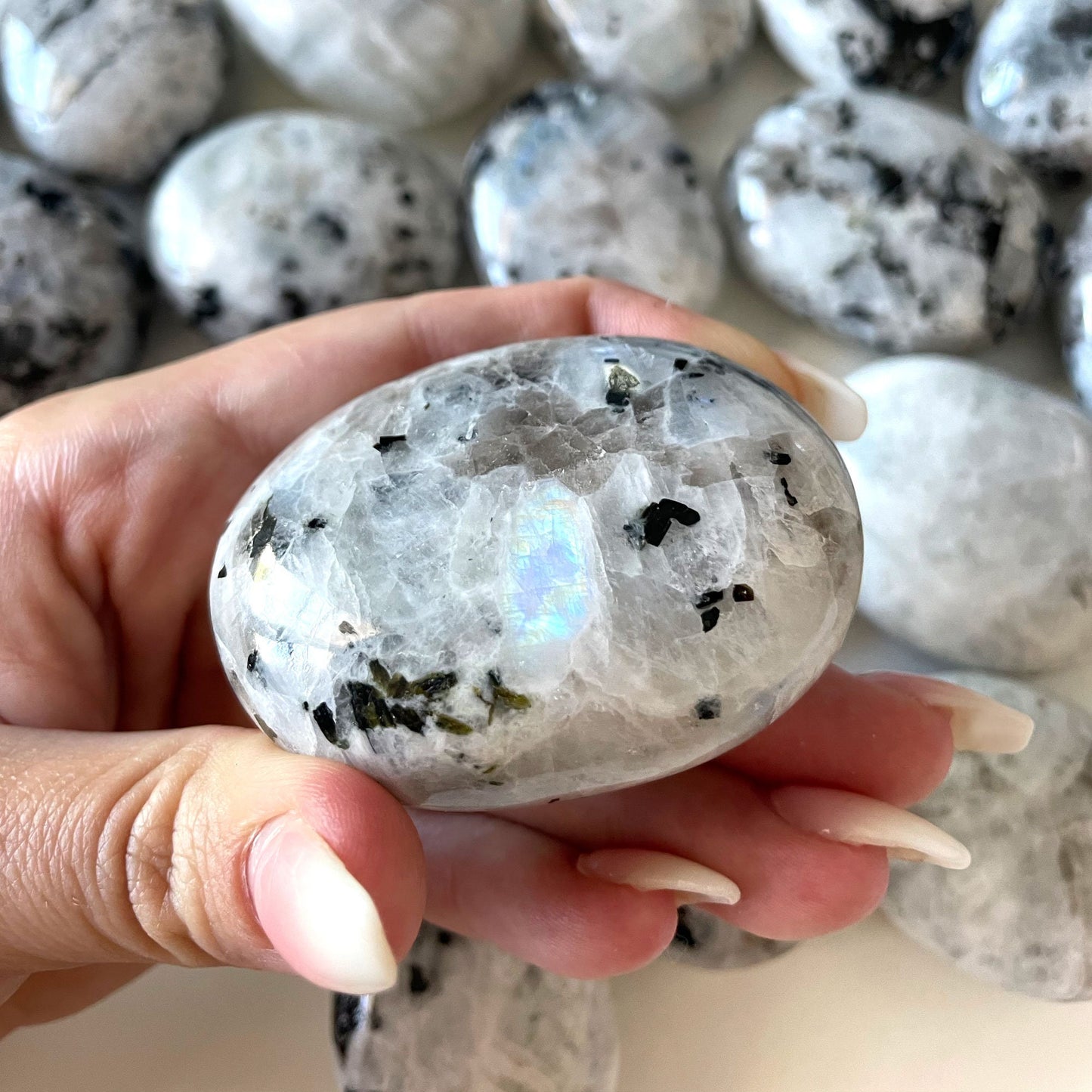 Rainbow Moonstone Palm Stone | Intuition | Harmony | Hope - Sole Luna