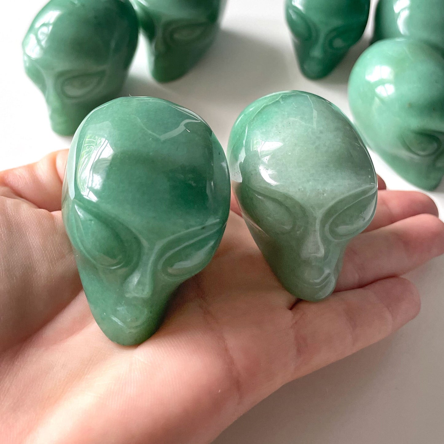 Green Aventurine Alien Head Carving
