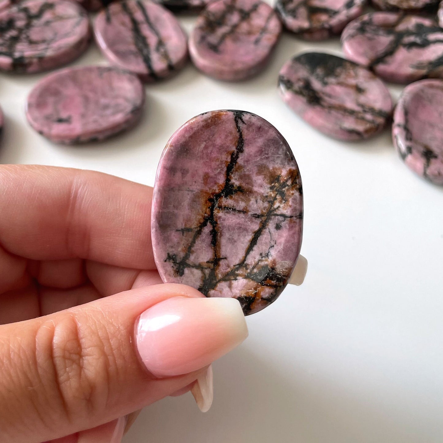 Rhodonite Worry Stone | Emotional Balance | Heart Healing | Fear Release | Emotional Abuse | Trauma | Purge Toxicity in Relationships - Sole Luna