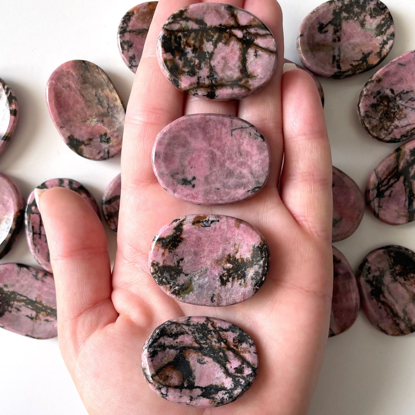 Rhodonite Worry Stone | Emotional Balance | Heart Healing | Fear Release | Emotional Abuse | Trauma | Purge Toxicity in Relationships - Sole Luna