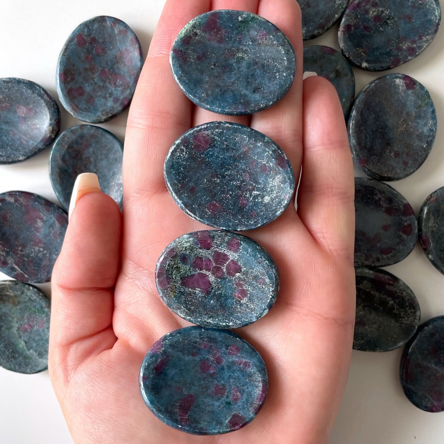 MANIFESTATION Ruby Blue Kyanite Worry Stone | Communication | Truth | Emotional Healing | Passion | Attraction - Sole Luna