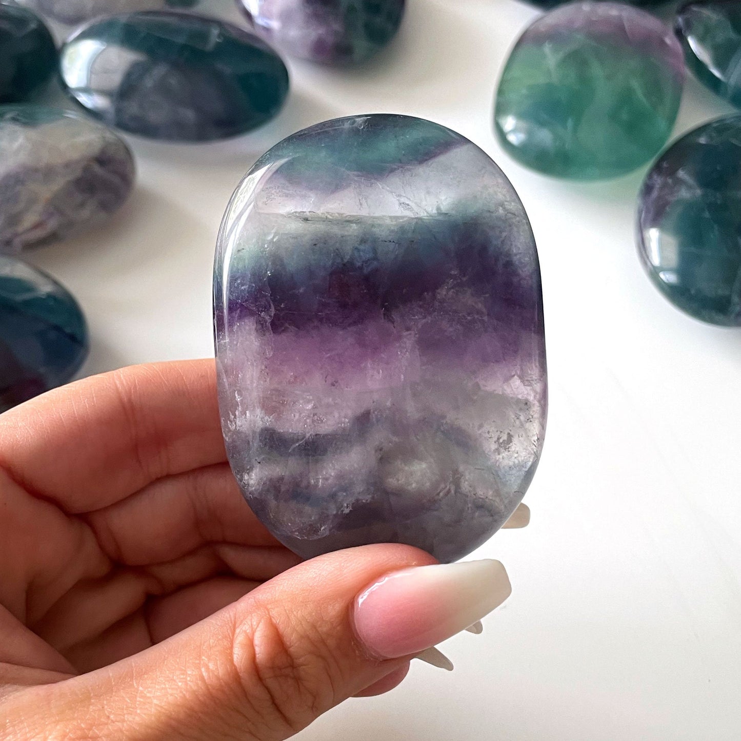 HIGH QUALITY Fluorite Palm Stone | Rainbow Fluorite Crystal | Meditation | Intuition - Sole Luna