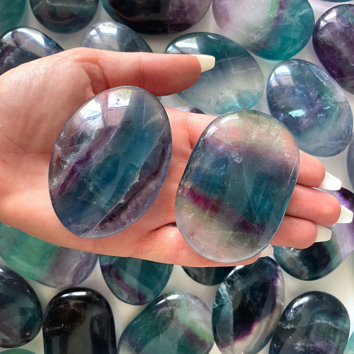 HIGH QUALITY Fluorite Palm Stone | Rainbow Fluorite Crystal | Meditation | Intuition - Sole Luna