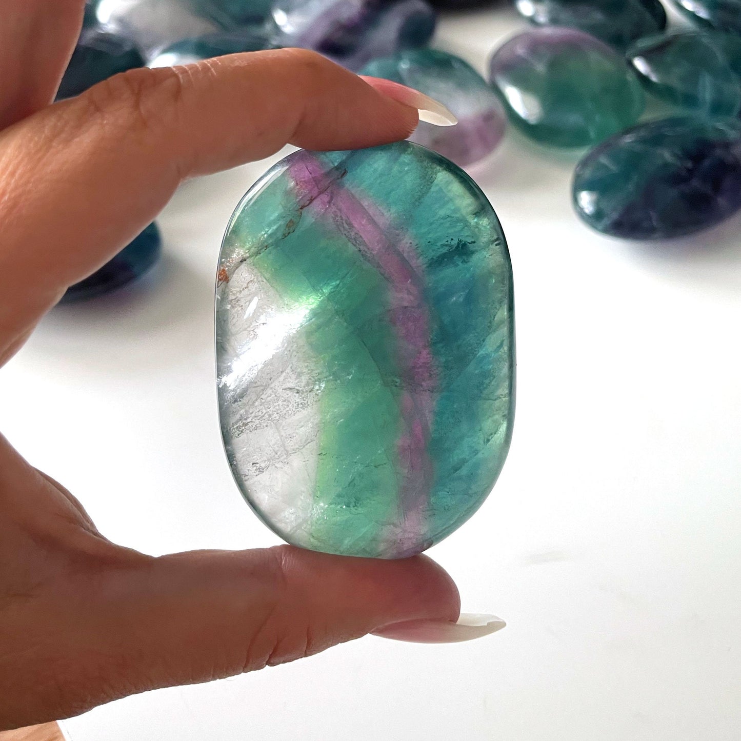 HIGH QUALITY Fluorite Palm Stone | Rainbow Fluorite Crystal | Meditation | Intuition - Sole Luna