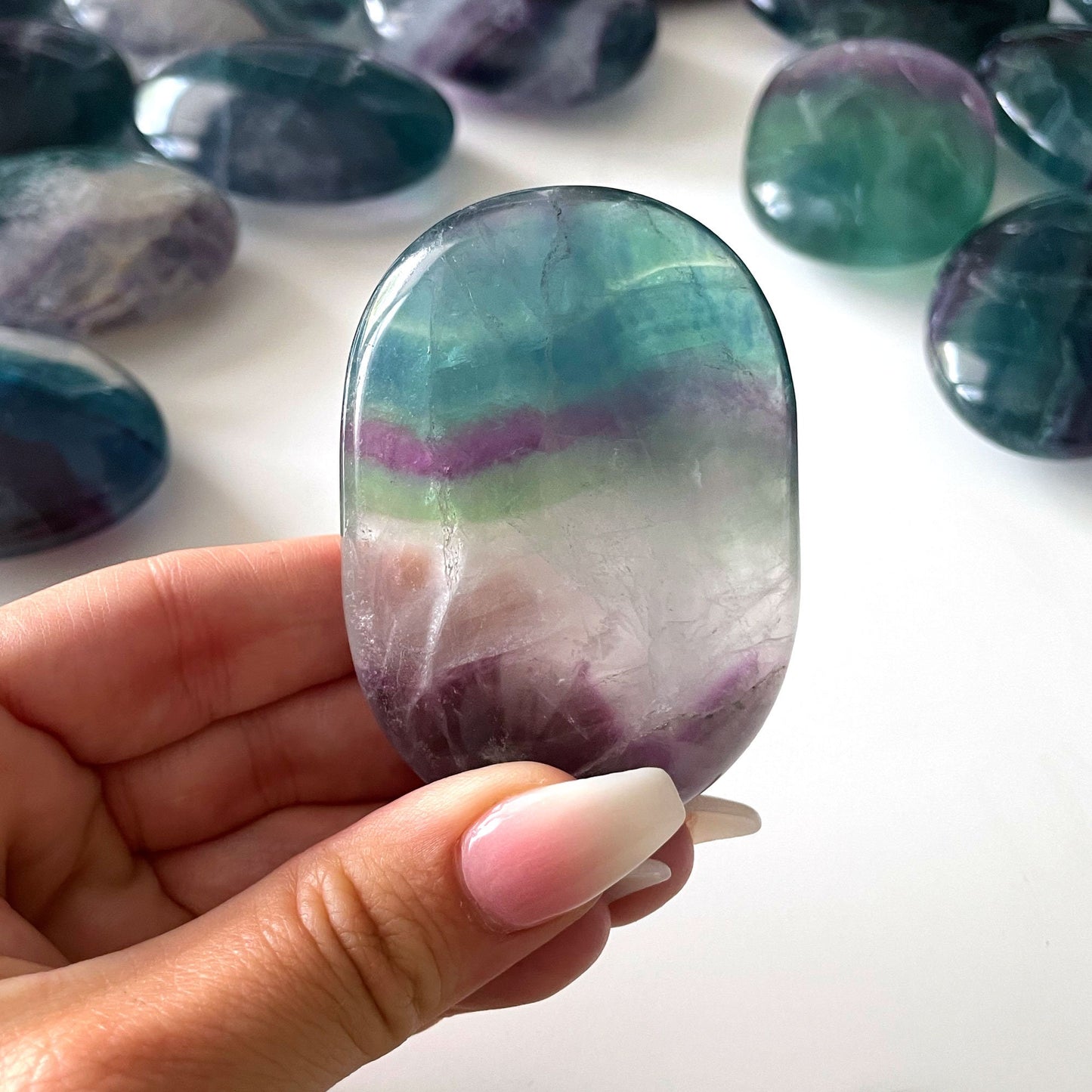 HIGH QUALITY Fluorite Palm Stone | Rainbow Fluorite Crystal | Meditation | Intuition - Sole Luna