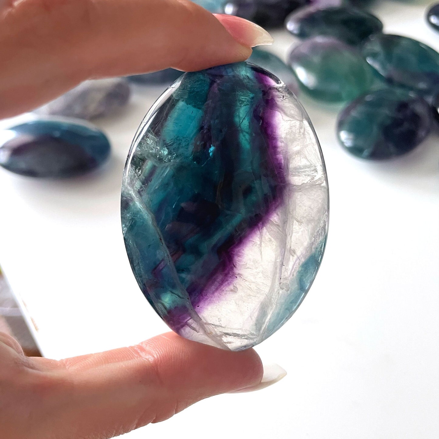 HIGH QUALITY Fluorite Palm Stone | Rainbow Fluorite Crystal | Meditation | Intuition - Sole Luna