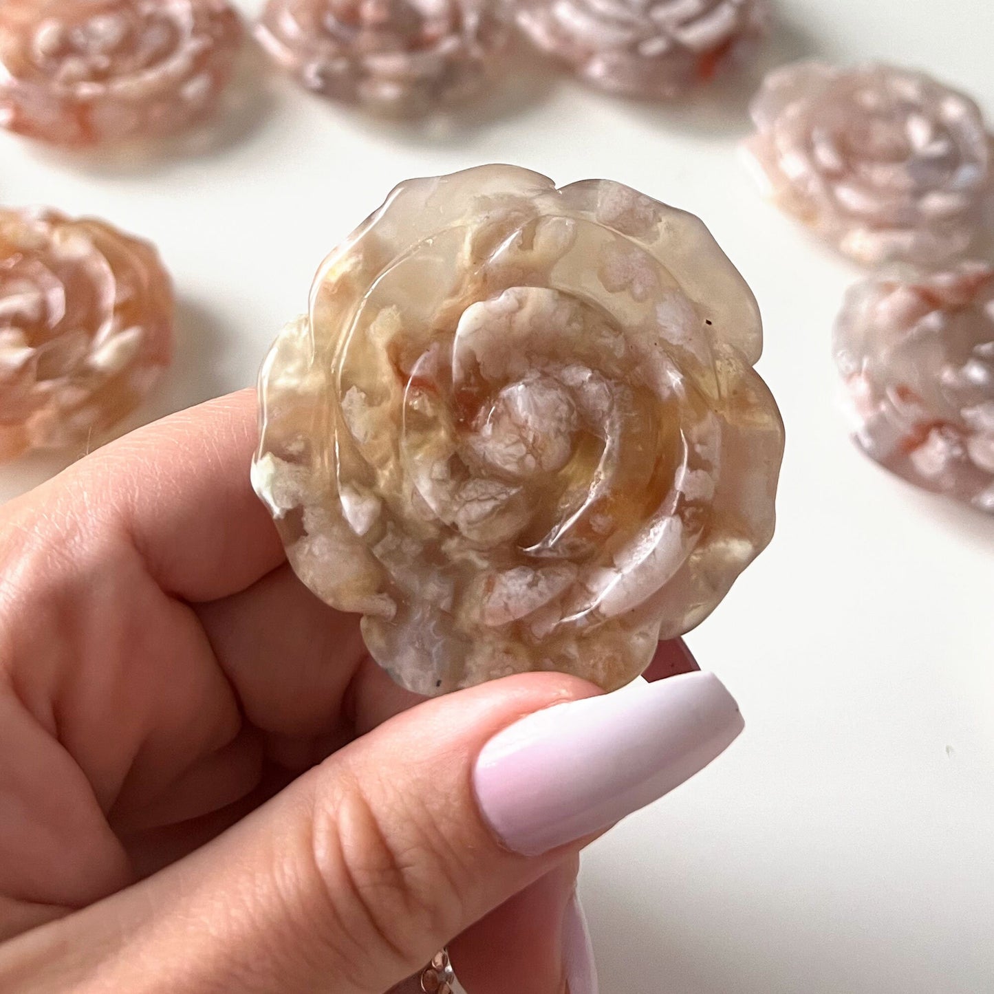 Flower Agate Carved ROSE | Spiritual Growth | New Beginnings | Great for Entrepreneurs - Sole Luna
