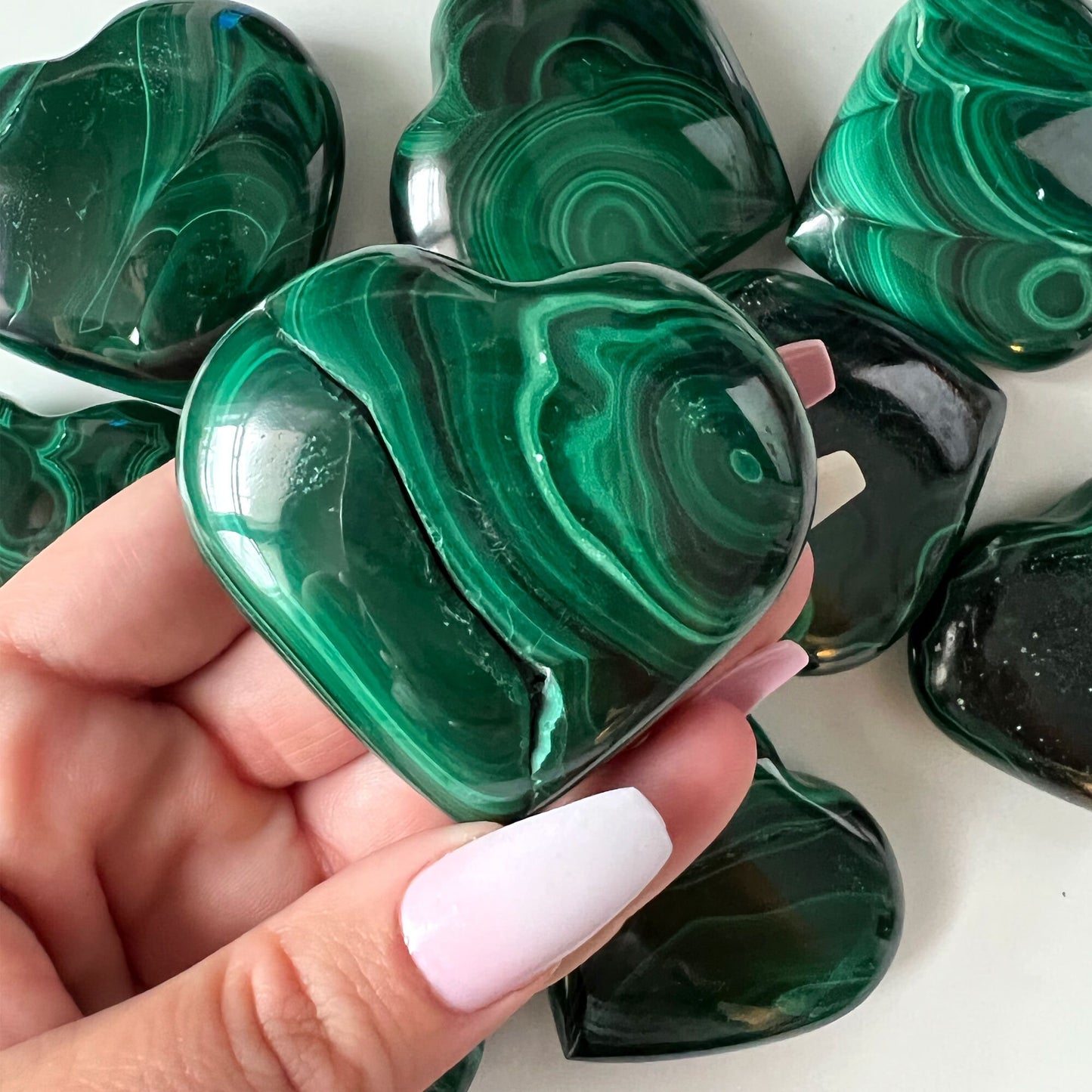 Malachite Heart Shape Palm Stone | Manifestation | Protection | Abundance | Change - Sole Luna