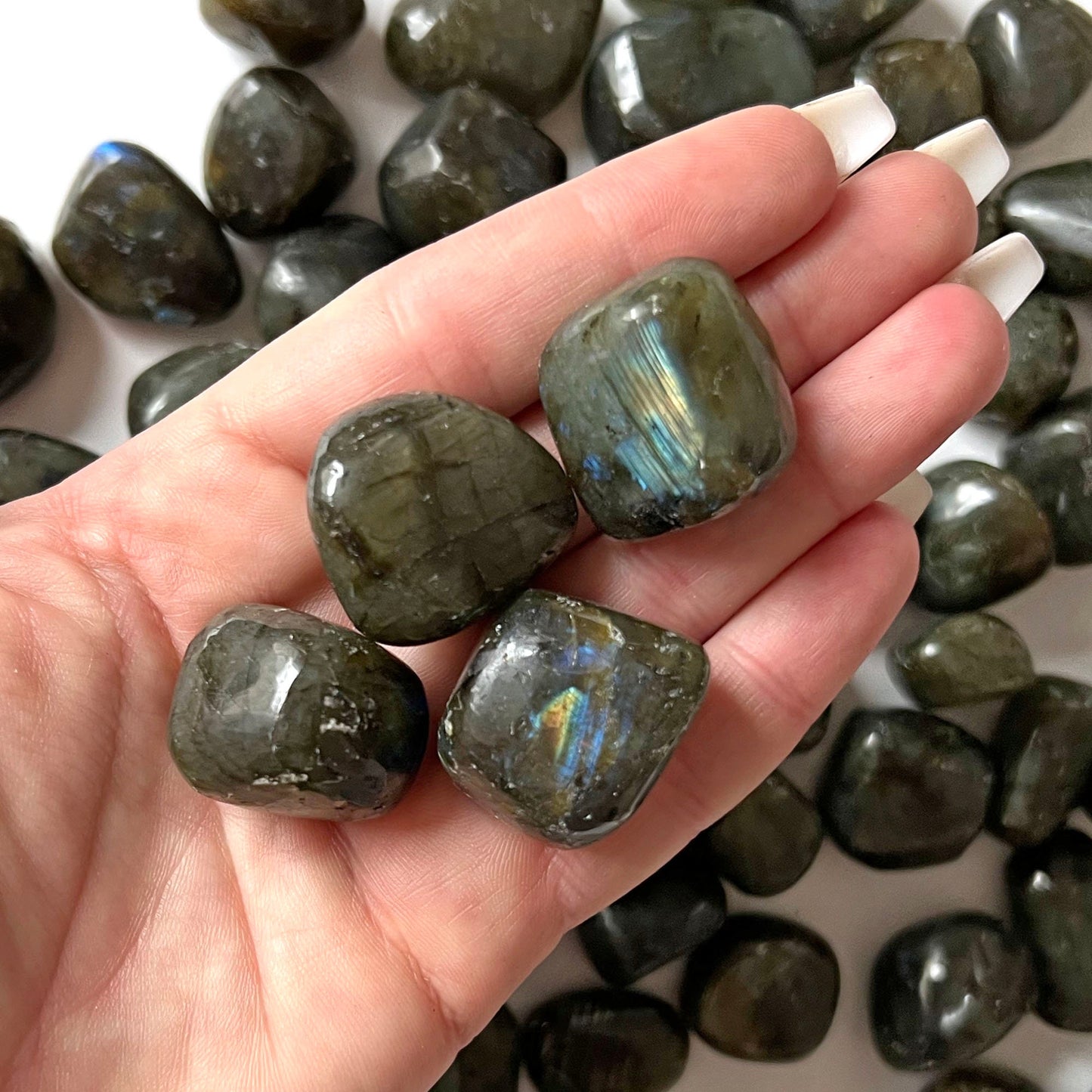 Labradorite Tumbled Stone | Divine Connection | Crown + Third Eye Chakra | Meditation Palm Stone - Sole Luna